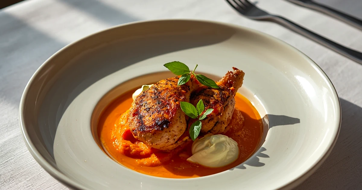 Assiette gourmande de poulet aux épices méditerranéennes et sa crème de feta