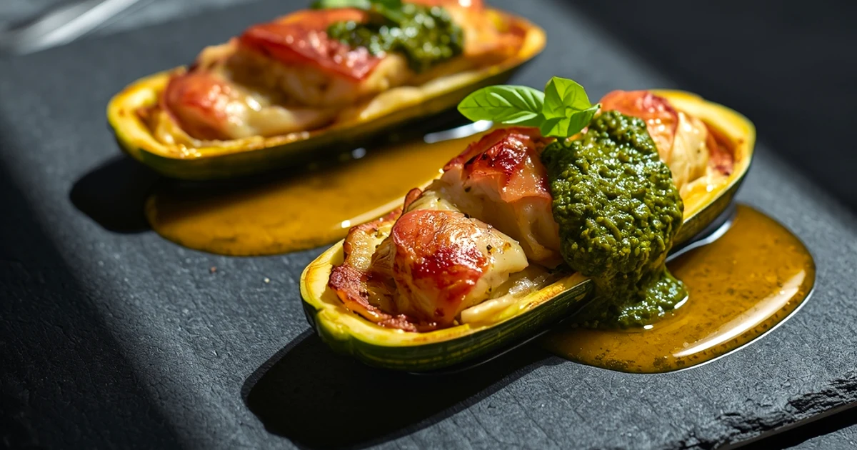 Barquettes de courgettes farcies au poulet et pesto de cajou