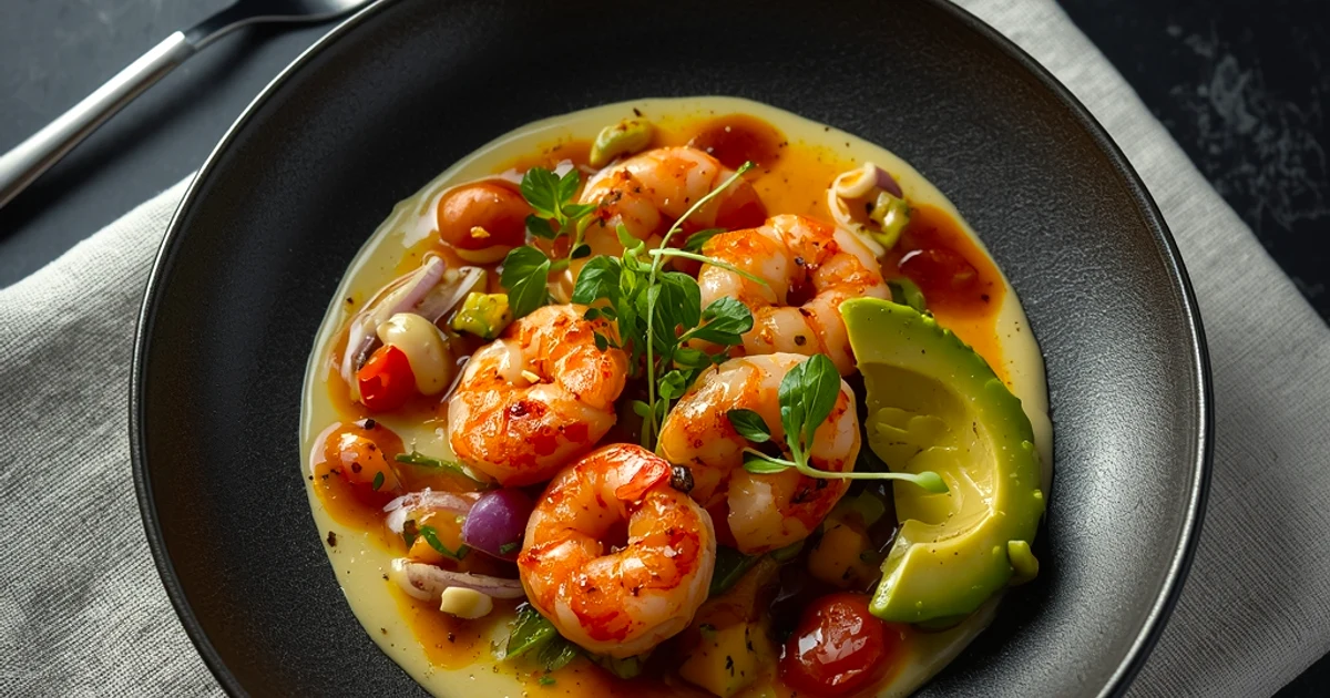 Bol de crevettes grillées à la sauce onctueuse pimentée et riz croquant