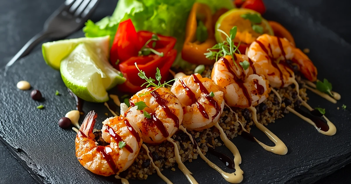Bol fraîcheur aux crevettes grillées, quinoa et sauce barbecue crémeuse