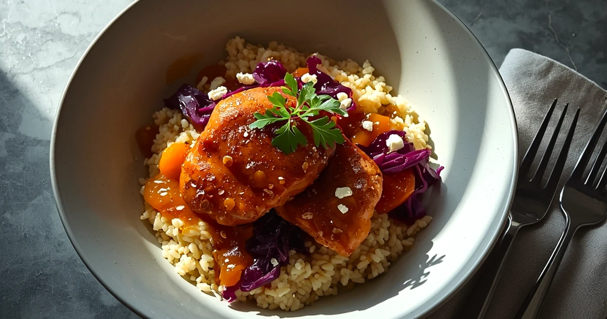 Bol de poulet mariné aux épices orientales et riz parfumé au citron