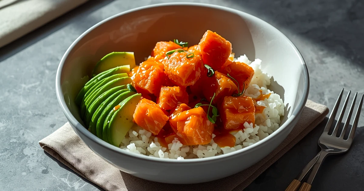 Bol de riz façon sushi au saumon épicé et avocat crémeux