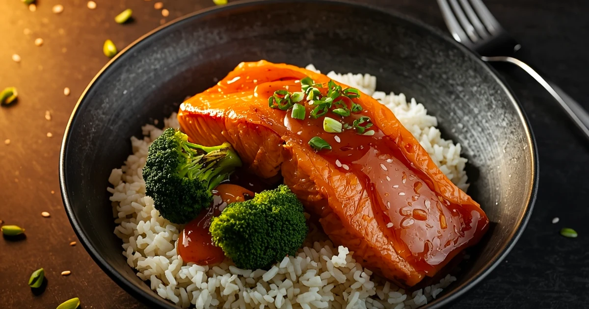 Bol de riz au saumon écrasé et brocoli rôti croustillant