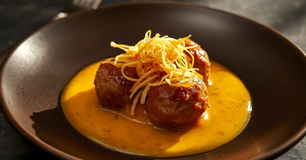 Boulettes de bœuf fondantes au curry jaune et leur croquant d'échalotes