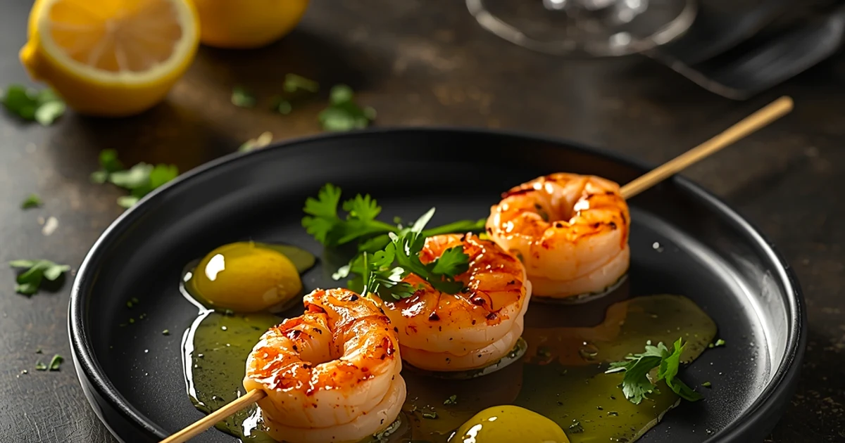 Brochettes de crevettes grillées au beurre d'ail et citron