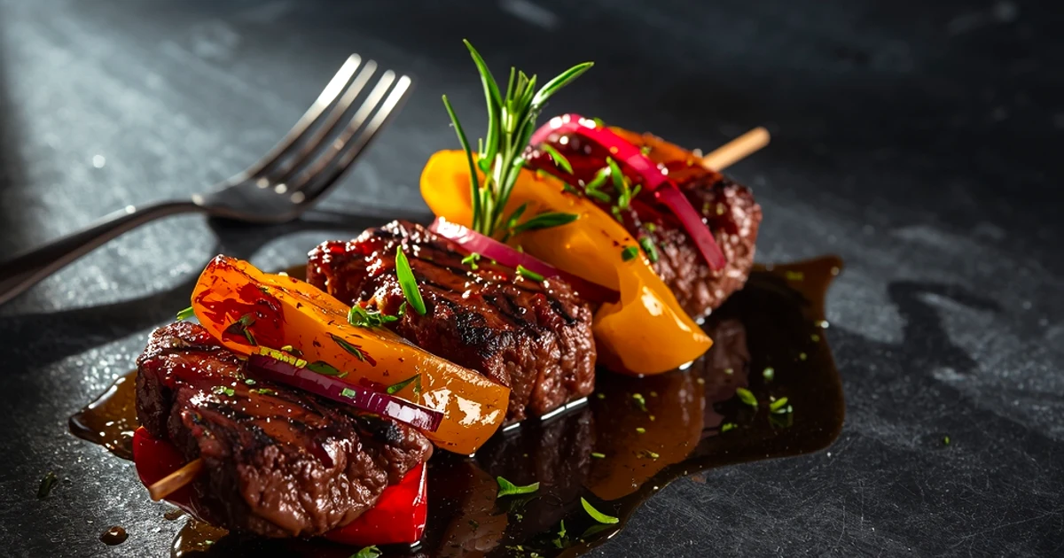 Brochettes de bœuf marinées aux épices et légumes d'été grillés