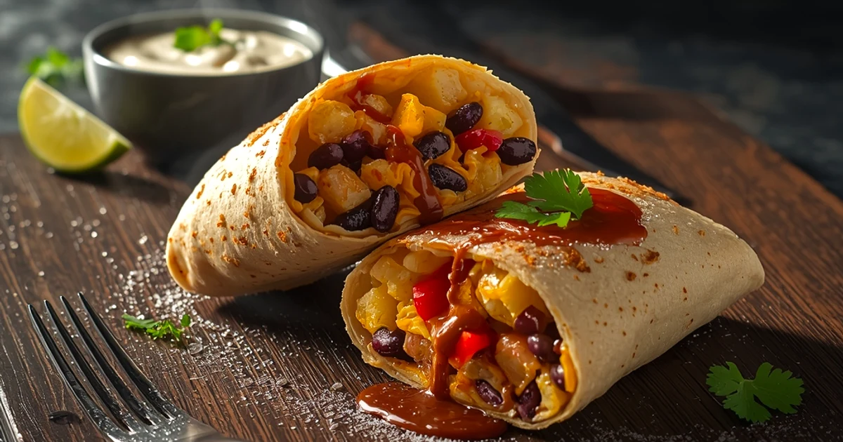 Burritos de petit-déjeuner à la plaque et sauce onctueuse au piment fumé