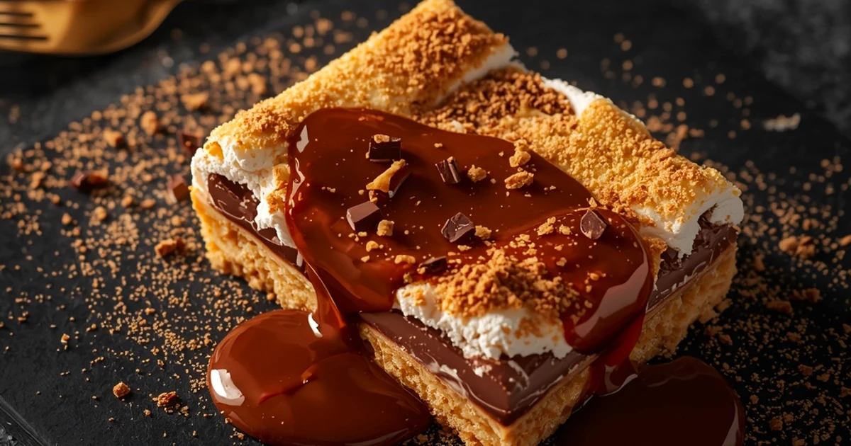 Carrés de biscuits feu de camp au chocolat et guimauve coulante