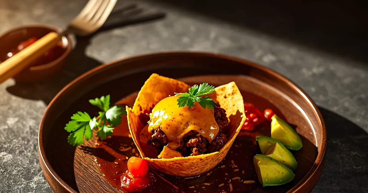Coupelles de tortillas croustillantes façon tacos au bœuf épicé