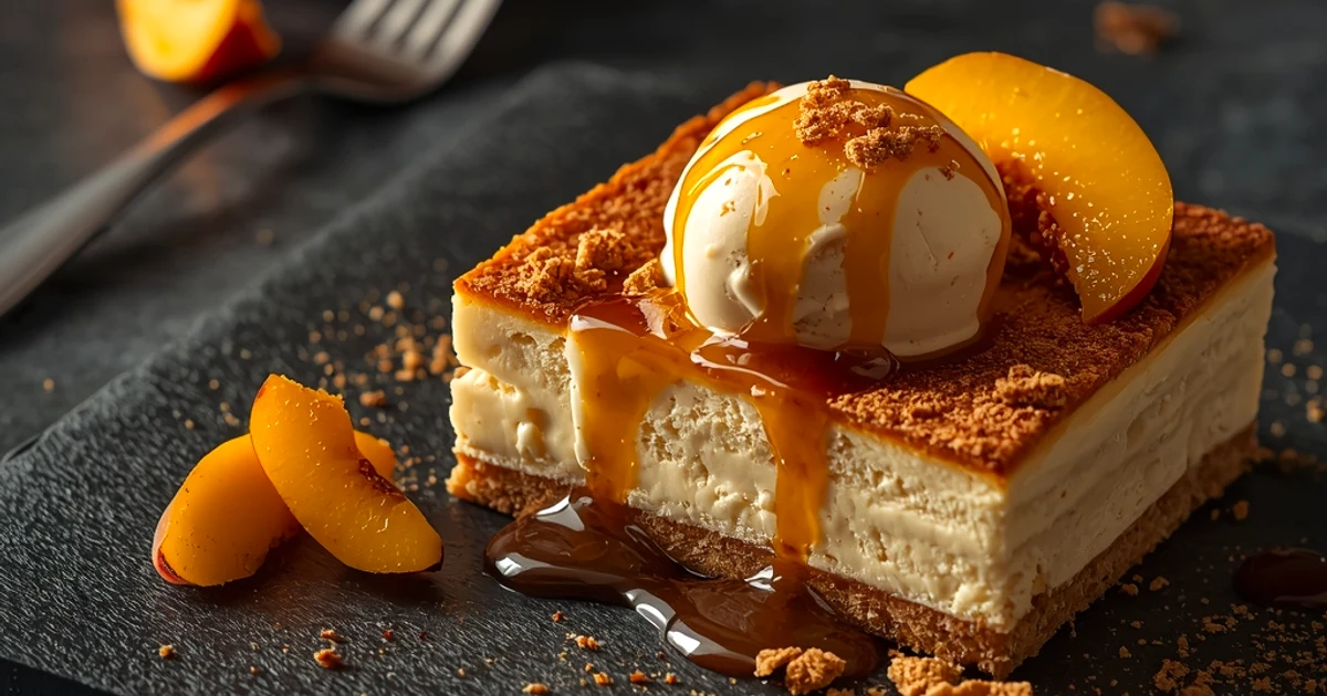 Crème glacée façon gâteau au fromage aux pêches et speculoos