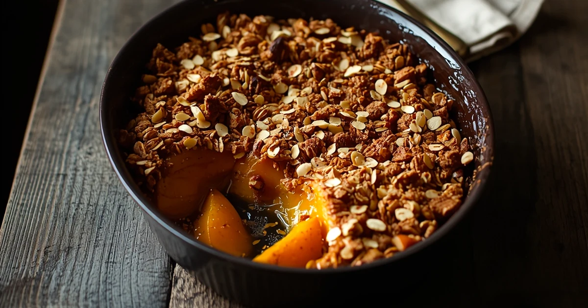 Croustillant léger aux pêches rôties et éclats d'amandes