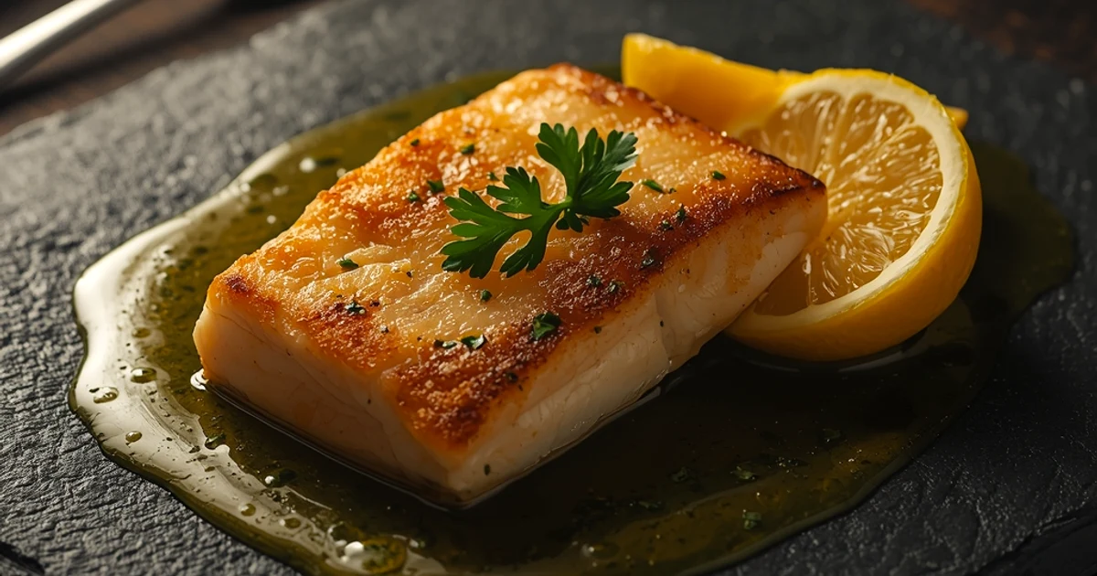 Filet de poisson poêlé au beurre de citron et ail confit