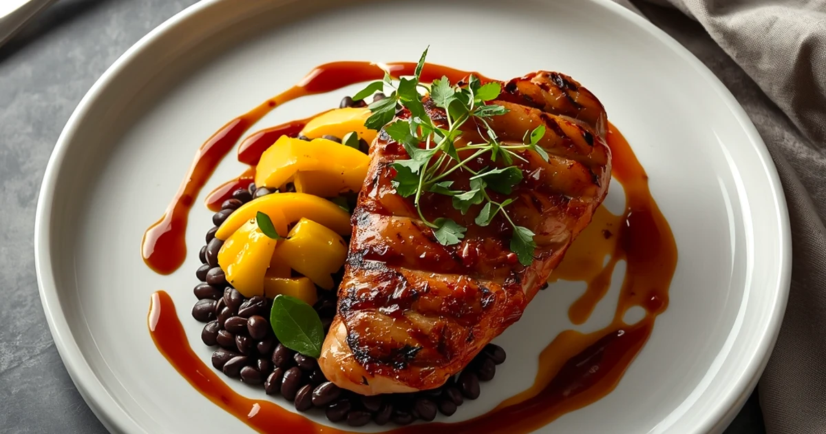 Filets de poulet grillés aux épices et leur salade fraîche de mangue aux haricots noirs