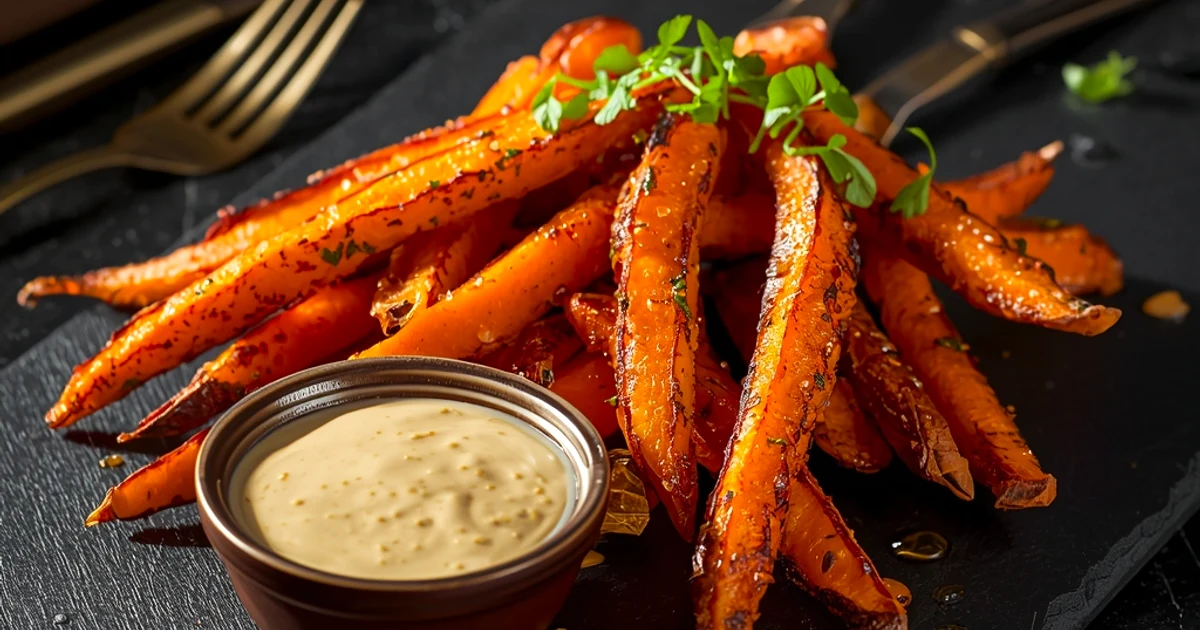Frites croustillantes de patate douce et leur trempette légère au raifort