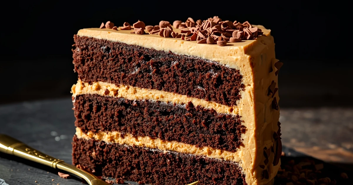 Gâteau à étages au chocolat intense et crème onctueuse au beurre de cacahuète
