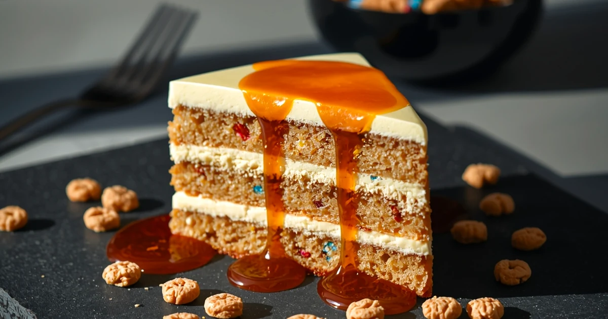 Gâteau arc-en-ciel aux céréales fruitées croustillantes et glaçage onctueux