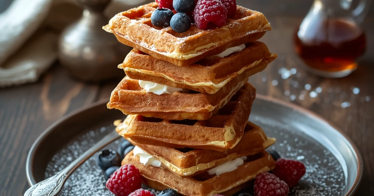 Gâteau de petites gaufres feuilletées à la crème fouettée