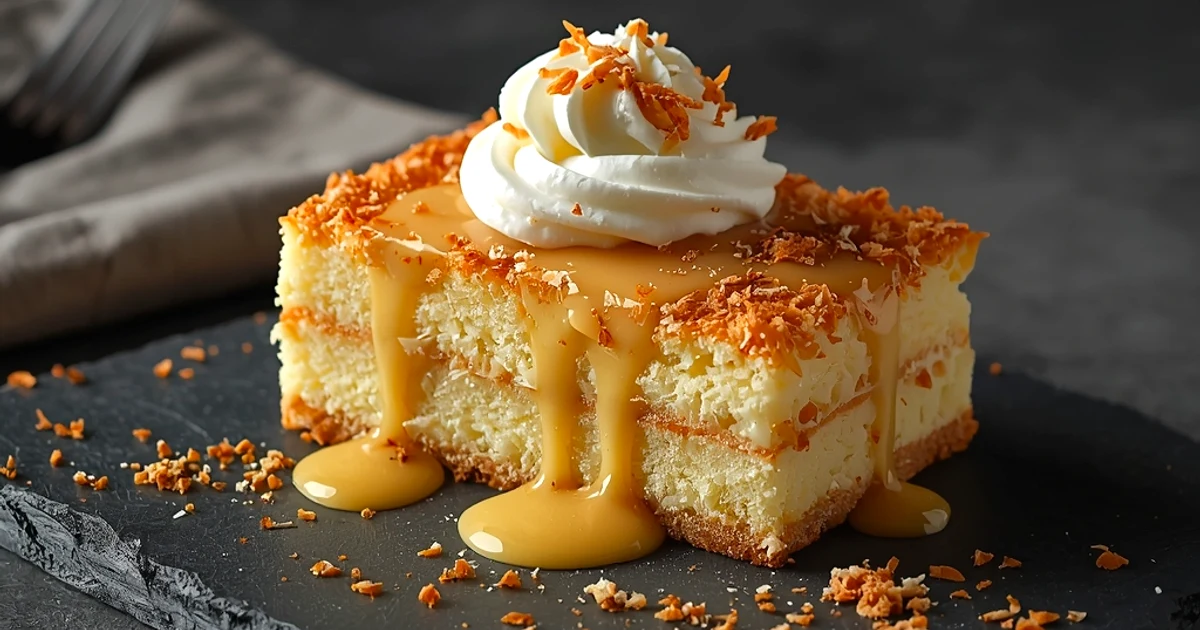 Gâteau fondant aux trois laits et à la noix de coco grillée