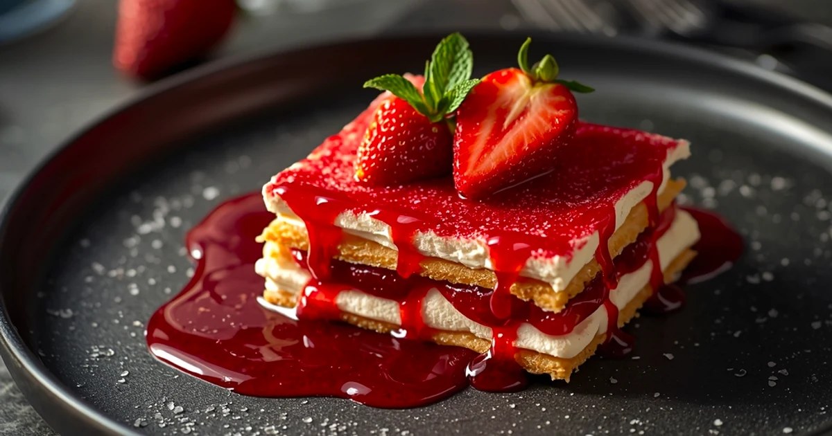 Gâteau glacé sans cuisson aux fraises et biscuits croustillants