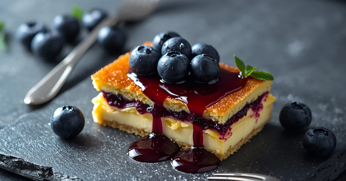 Gâteau sans cuisson au citron et aux myrtilles fraîches façon entremets
