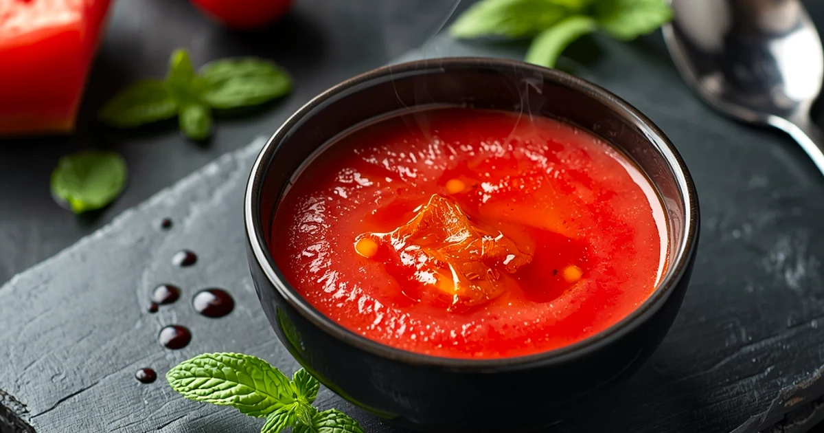 Gazpacho de pastèque et tomates fraîches au basilic