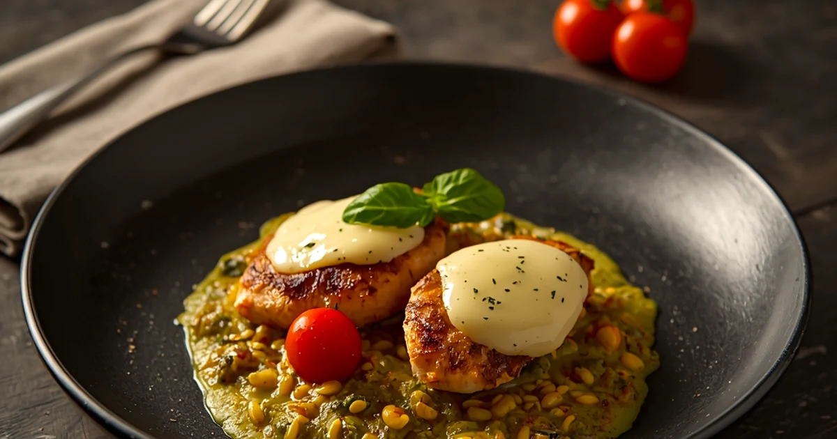 Gratin de riz au poulet crémeux au pesto et tomates cerises