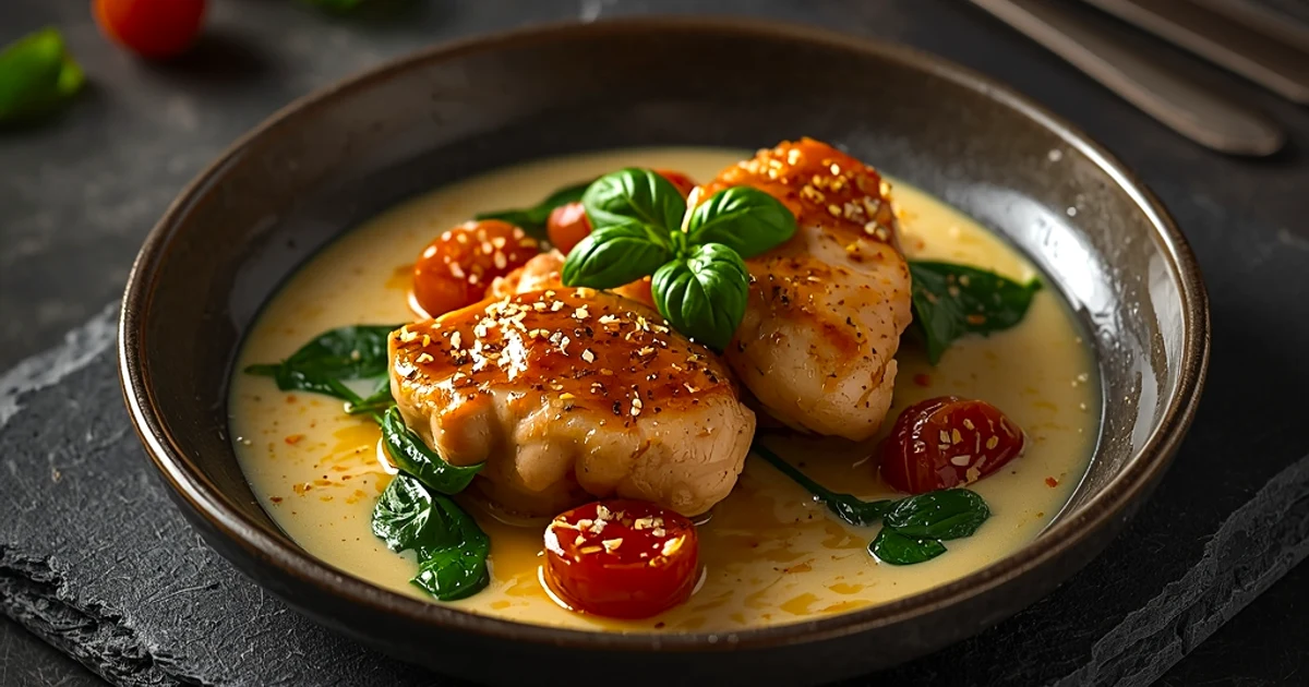 Mijoté de poulet à la toscane sauce crémeuse parmesan et tomates
