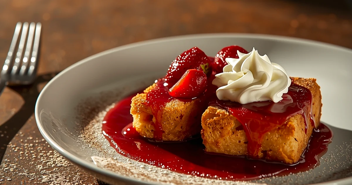 Pain perdu au four au lait concentré sucré et fraises fondantes à la cannelle