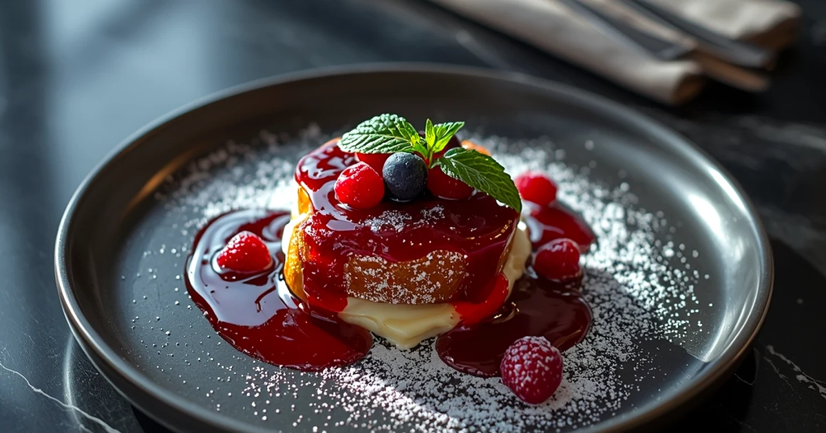 Pain perdu brioché à la crème de mascarpone et coulis de fruits rouges