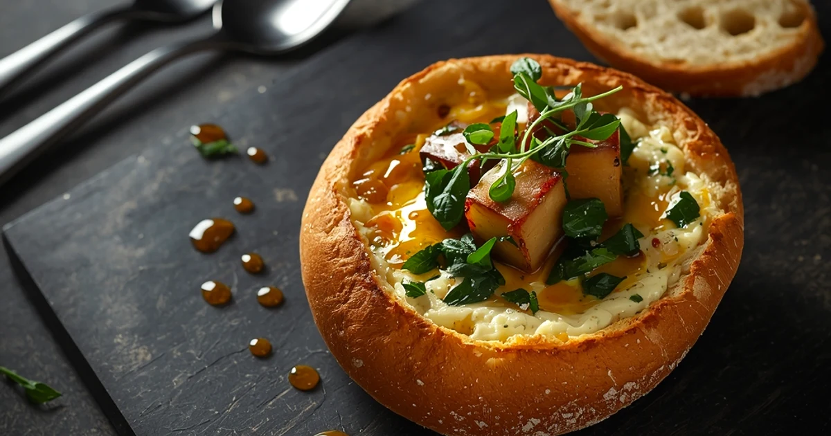 Pain surprise chaud aux épinards et crème d'oignon croustillant