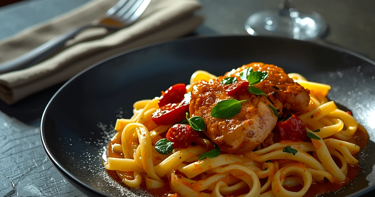 Pâtes onctueuses au poulet, tomates séchées et parmesan en marmite unique