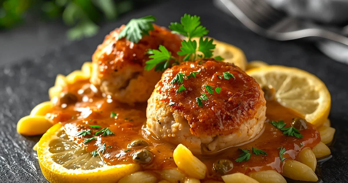 Poêlée de boulettes de poulet façon piccata au citron et pâtes orzo