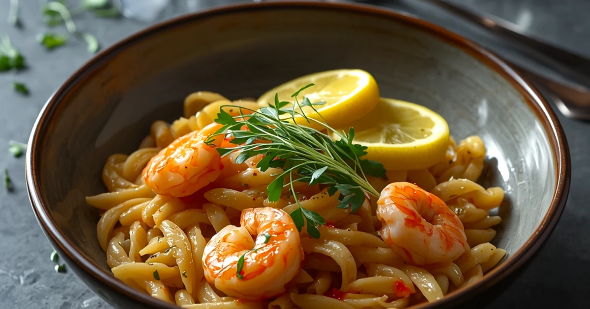 Poêlée de crevettes à l'ail et langues d'oiseau au citron