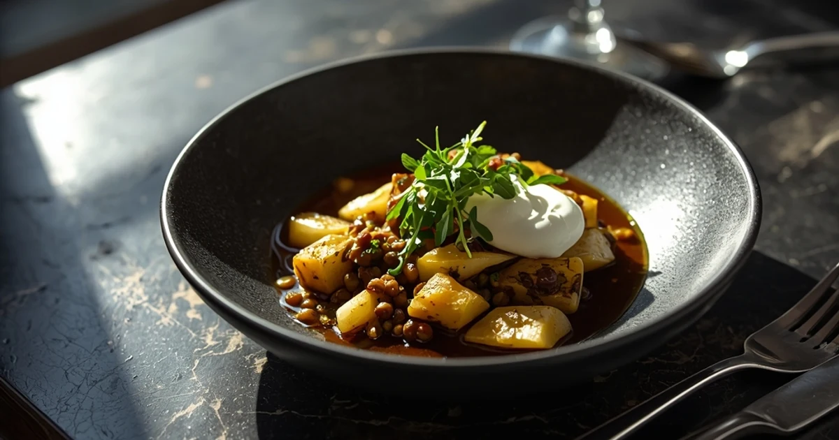 Poêlée fondante de poireaux et lentilles vertes à la roquette et yaourt frais