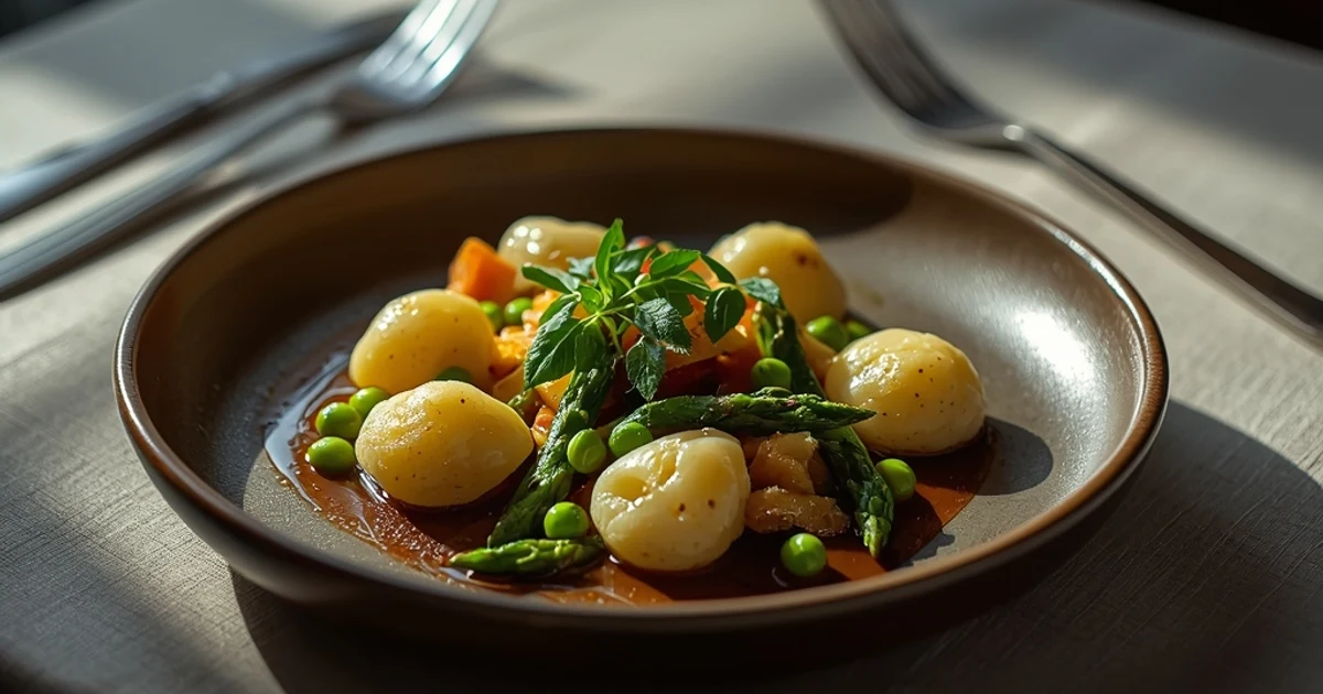 Poêlée de gnocchis croustillants aux légumes de printemps et parmesan fondant