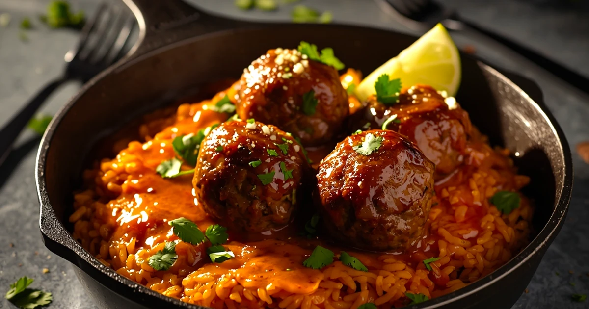 Poêlée mexicaine de boulettes de dinde fondantes à la courgette et riz épicé