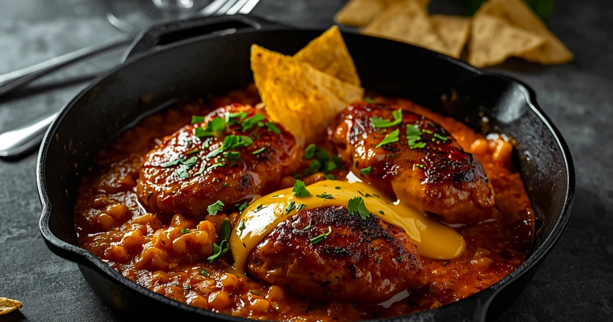 Poêlée de poulet au riz épicé, piments doux et fromage fondu
