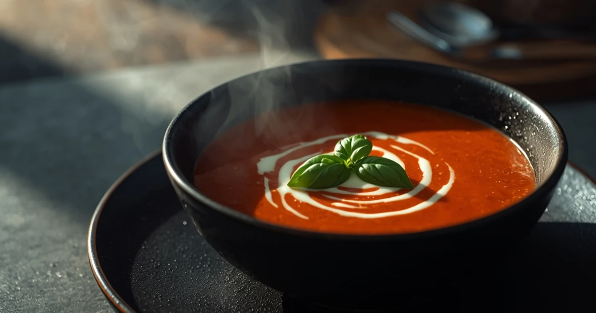Potage velouté à la tomate et crème de basilic : le plaisir express