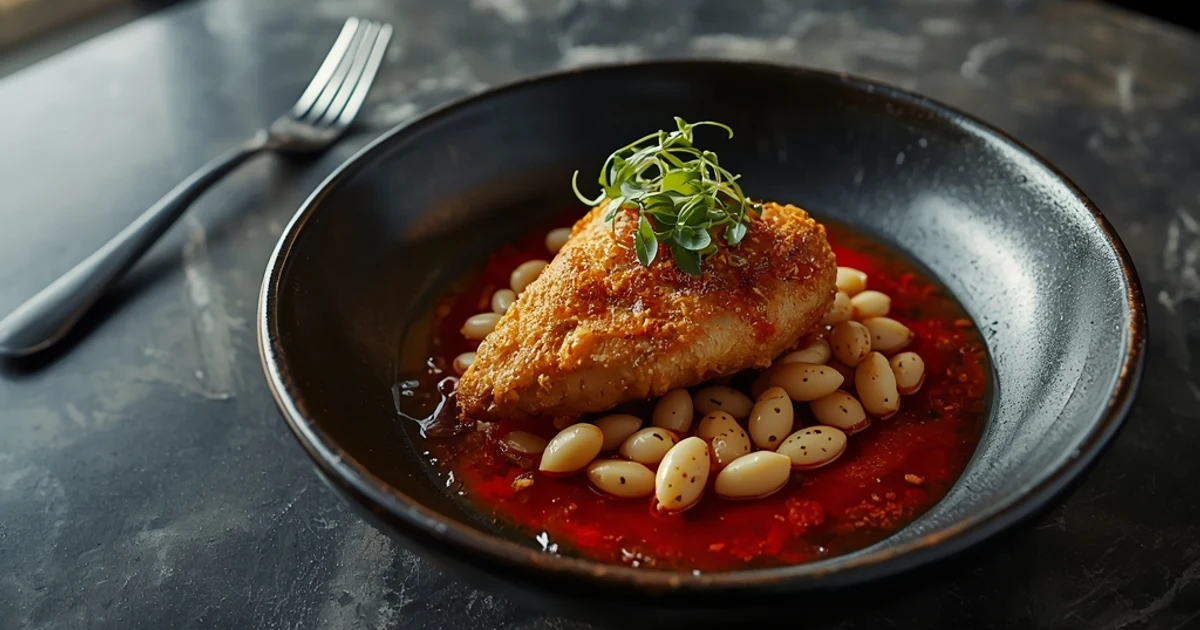 Poulet croustillant au beurre d'ail et sa poêlée de haricots crémeux