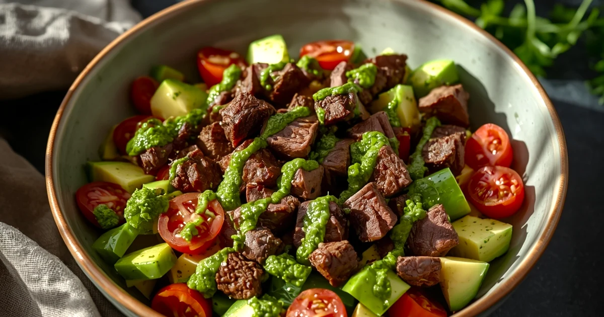 Salade de bœuf grillé au chimichurri maison et légumes croquants