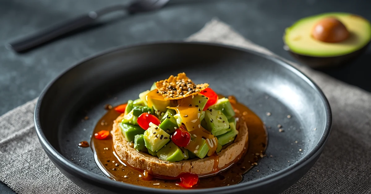 Salade de concombres tapés et avocat sauce sésame croustillante