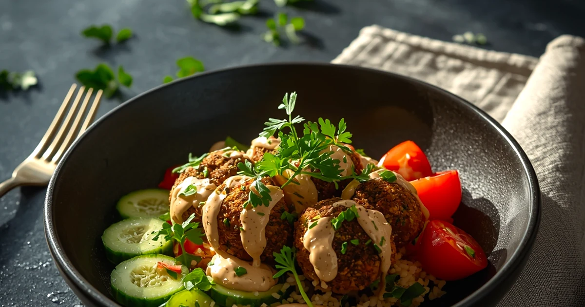 Salade de falafels croustillants au riz complet et sauce tahini