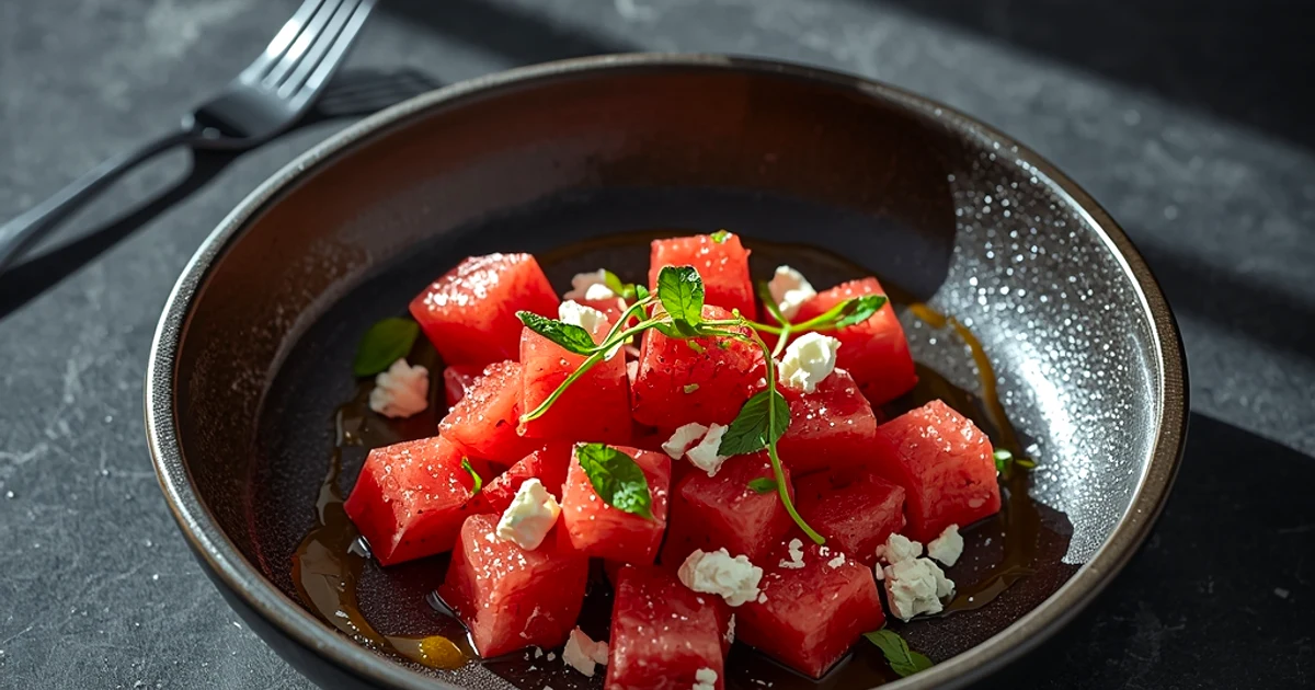 Salade fraîche de pastèque juteuse à la feta et aux herbes fraîches