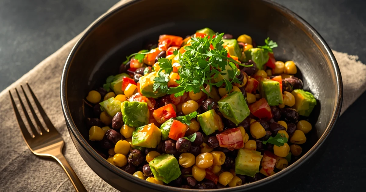 Salade colorée de haricots noirs au maïs et avocat crémeux