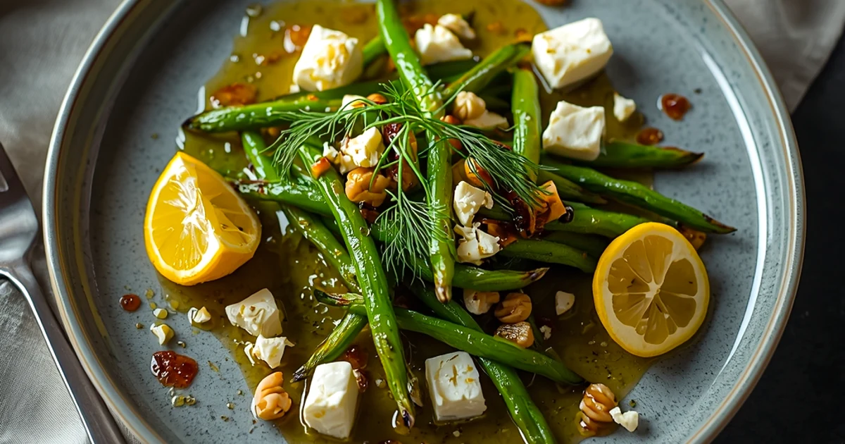 Salade de haricots verts grillés au citron et à la feta