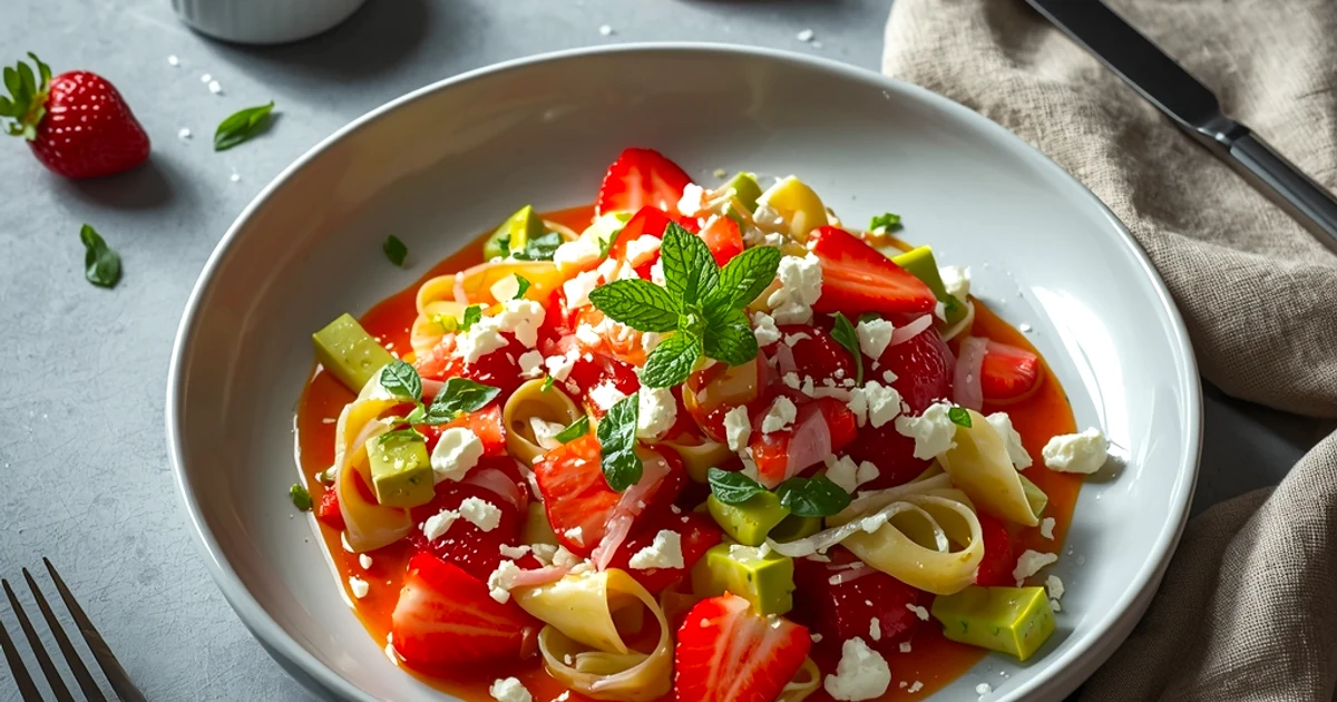 Salade de pâtes crémeuse aux fraises juteuses et feta gourmande