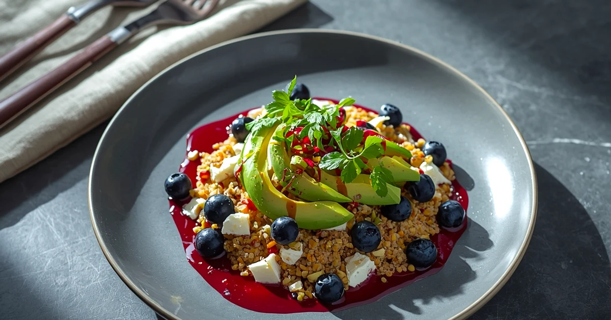 Salade gourmande de quinoa aux myrtilles fraîches, avocat et feta