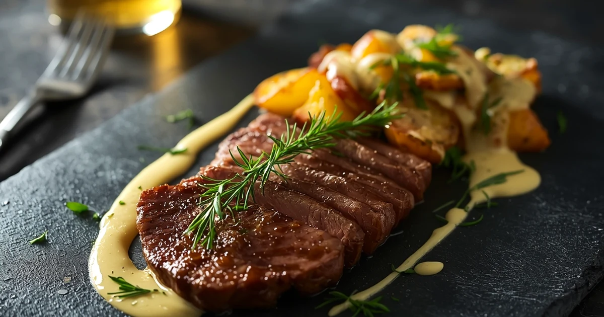 Salade tiède de bœuf au beurre d'ail et pommes de terre croustillantes