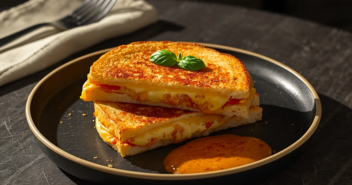 Sandwich grillé au cheddar, brie fondant, tomates et croûte de graines
