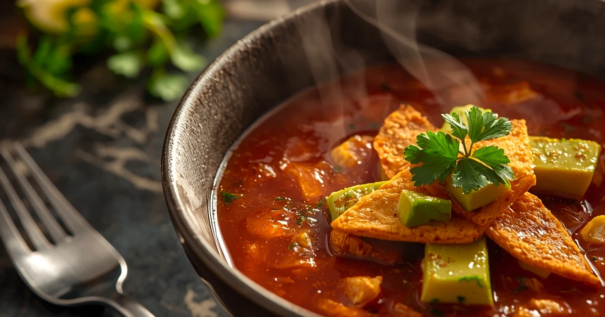 Soupe mexicaine réconfortante au poulet effiloché et tortillas croustillantes